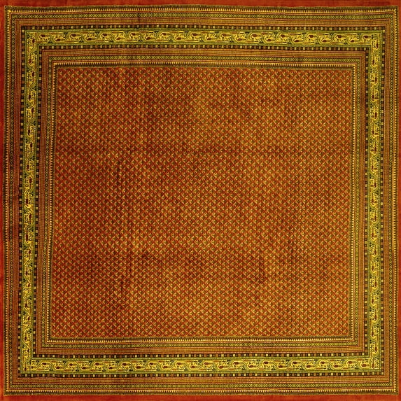 Ahgly Company Machine Washable Indoor Square Persian Yellow Traditional Area Rugs, 4' Square