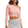 thumbnail image 2 of Fartey Cropped Sweater for Women One Shoulder Pullover Tops Fall Asymmetrical Neck Crop Sweater Slim Fit Solid Color Cable Knit Sweaters, 2 of 8