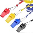 thumbnail image 2 of 4 Packs Plastic Whistles With Lanyard Set For Coach Referee Sports Match Survival Emergency 4 Colors Black Blue Yellow Red, 2 of 5