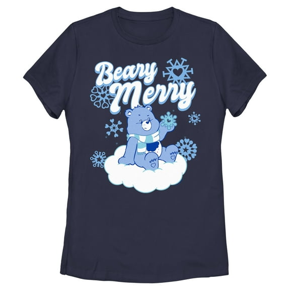 Women's Care Bears Christmas Grumpy Bear Beary Merry  Graphic Tee Navy Blue Large