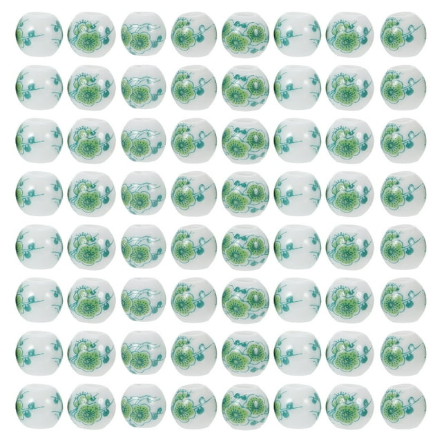 100Pcs Pretty Ceramic Beads Porcelain Flower Beads Chic Round Beads for DIY