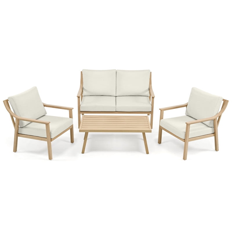 4Pcs Outdoor Conversation Sets with 2 Armchairs, 1 Loveseat & 1 Coffee Table, Patio Sectional Chat Set