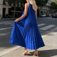 thumbnail image 4 of Miluxas Women's High Neck Sleeveless Pleated Maxi Dress A-Line Casual Loose Flowy Long Dress Cocktail Party Dress Summer Beach Vacation Outfits Blue, 4 of 5