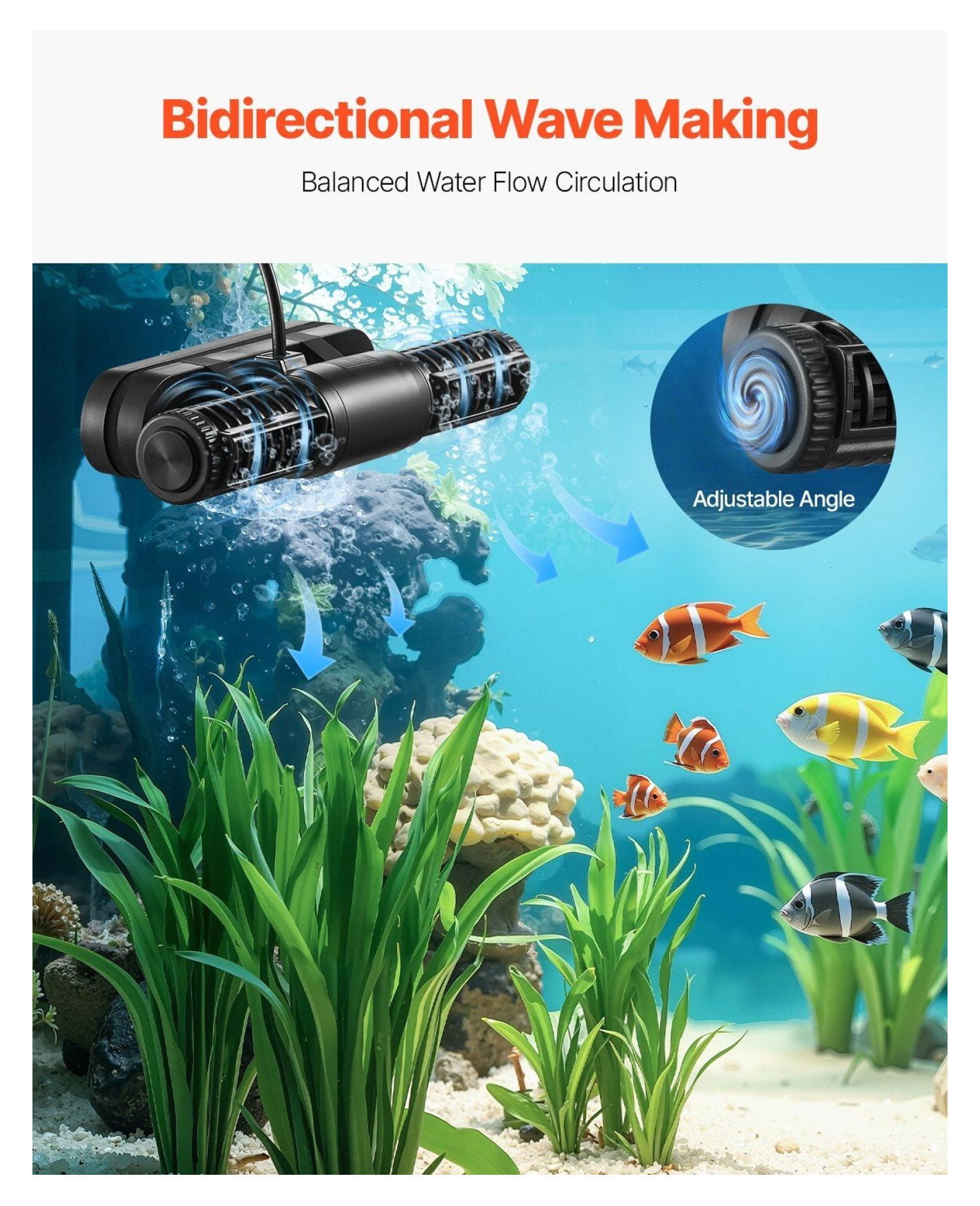 Aquarium Wave Maker 25W 2380 GPH with Controller, Adjustable Cross Flow Pump for Saltwater & Freshwater Tanks, 4 Modes, Quiet Operation, 360° Rotation