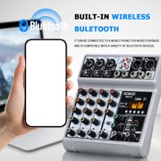 BOMGE Audio Mixer, Soundboard Mixing Console with 5-Channel Digital USB Bluetooth Echo Delay Effect, 48V Phantom Power Stereo DJ Mixer for Recording, Live Broadcasting, Podcasting (BM-05 5 Canales)
