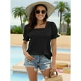 thumbnail image 3 of Women Summer Square Neck Ruffled Tops Short Sleeve Blouse Casual T-Shirt Top, 3 of 5