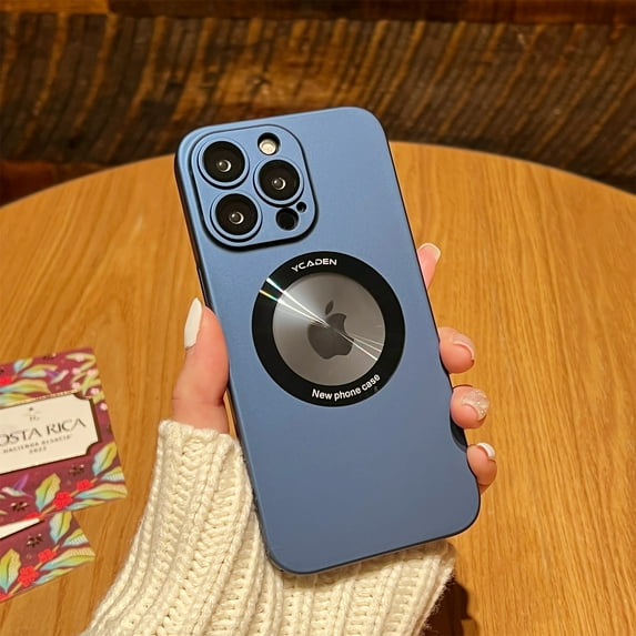 ELEHOLD Frosted Case for iPhone 14 Pro Matte Hard PC Slim Lightweight Case with Camera Lens Protector Logo View Window Shockproof Case,Navy Blue