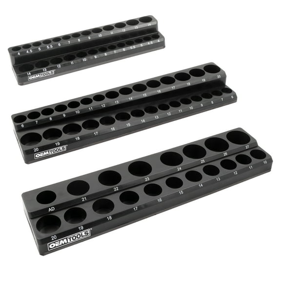 OEMTools 3 Piece Magnetic Socket Tray Set - Black, Metric