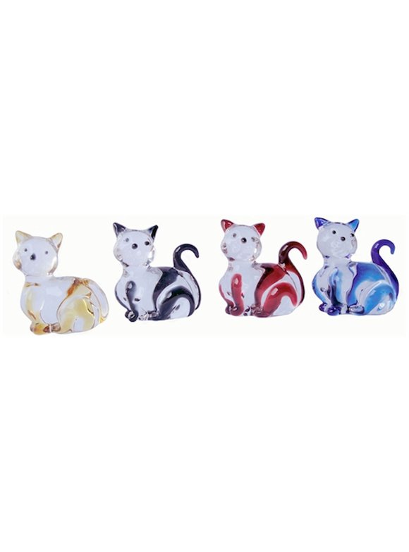Set Of 4 Assorted Colors Glass Cats Figurine