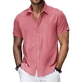 thumbnail image 2 of Ceisia Men's Solid Color Short Sleeve Linen-like Shirt Breathable Summer Beach Shirt with Chest PocketPinkS Gifts, 2 of 8