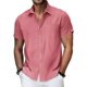 thumbnail image 2 of Ceisia Men's Solid Color Short Sleeve Linen-like Shirt Breathable Summer Beach Shirt with Chest PocketPinkS Gifts, 2 of 8