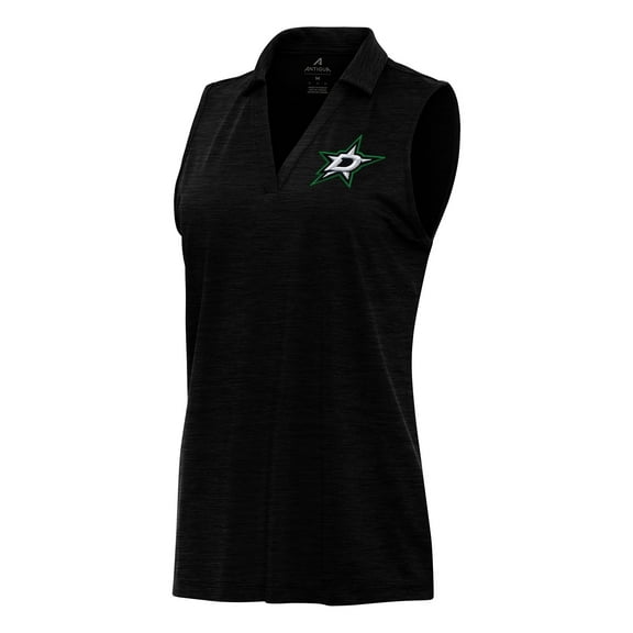 Women's Antigua Heather Black Dallas Stars Layout Sleeveless V-Neck Polo