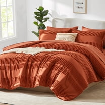 Flymme Boho Comforter Set King Size Bed in a Bag 7-Piece Shabby Chic Burnt Orange Bedding with Pom Pom Textured King Bed Set for All Season