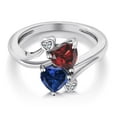 thumbnail image 3 of Gem Stone King 925 Sterling Silver Red Garnet Blue Created Sapphire and White Lab Grown Diamond Ring for Women (1.83 Cttw, Heart Shape 6MM, Gemstone January Birthstone, Size 6), 3 of 6