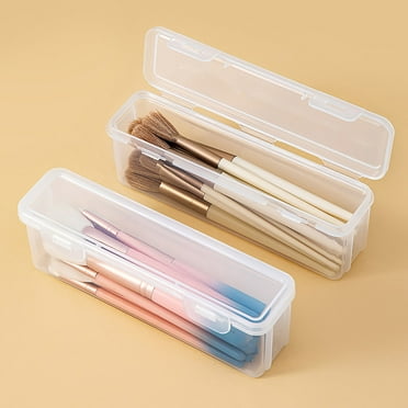 Nrmrqz 2pc Extra Large Capacity Plastic Pencil Box Stackable Translucent Clear Pencil Box Office Supplies Storage Organizer Box For Gel Pens