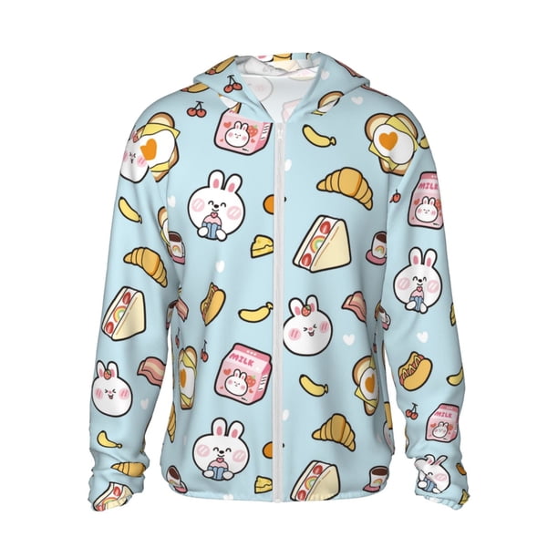 Fotbe Rabbit Burger Coffee Chaqueta con Protección Solar UPF 50+ para Hombre y Mujer, Camisa con Capucha y Bolsillos-Medium