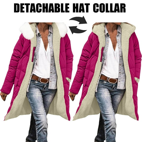 Cutuoiiu Parka Coats for Women Casual Stand Collar Fleece Lined Hooded Coat with Pockets Gifts