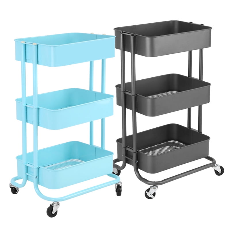 HURRISE 3 Tiers Storage Rack,Rolling Trolley With Wheels Trolley Cart