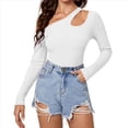thumbnail image 2 of Camiseta de Mujer con Cuello Asimétrico, Hombros Descubiertos, Larga, Acanalada, Ajustada, para Salir, con un Solo Hombro L, 2 of 10