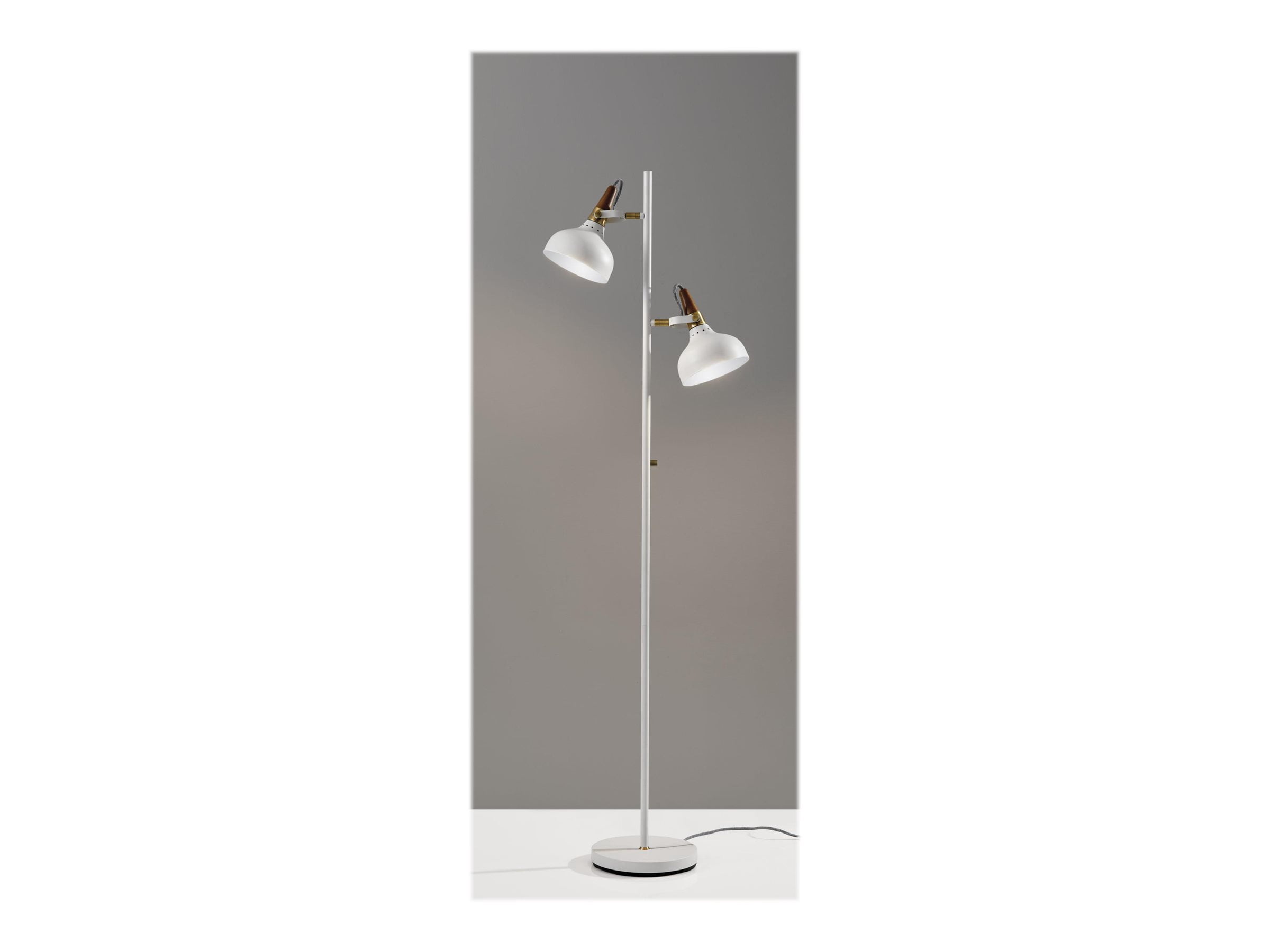 Adesso Brunswick Floor Lamp, White, Antique Brass and Walnut Rubberwood