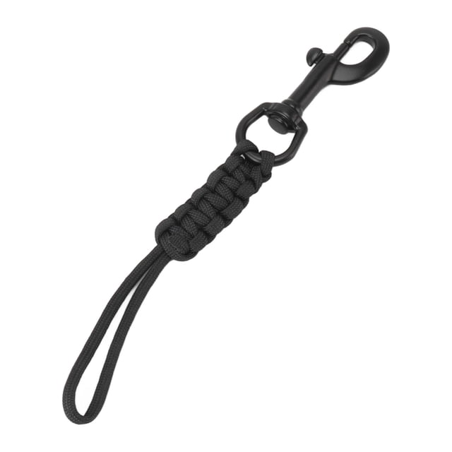 Cordón de buceo tejido a mano, correa antipérdida, cuerda de seguridad subacuática con clip de acero inoxidable, color negro