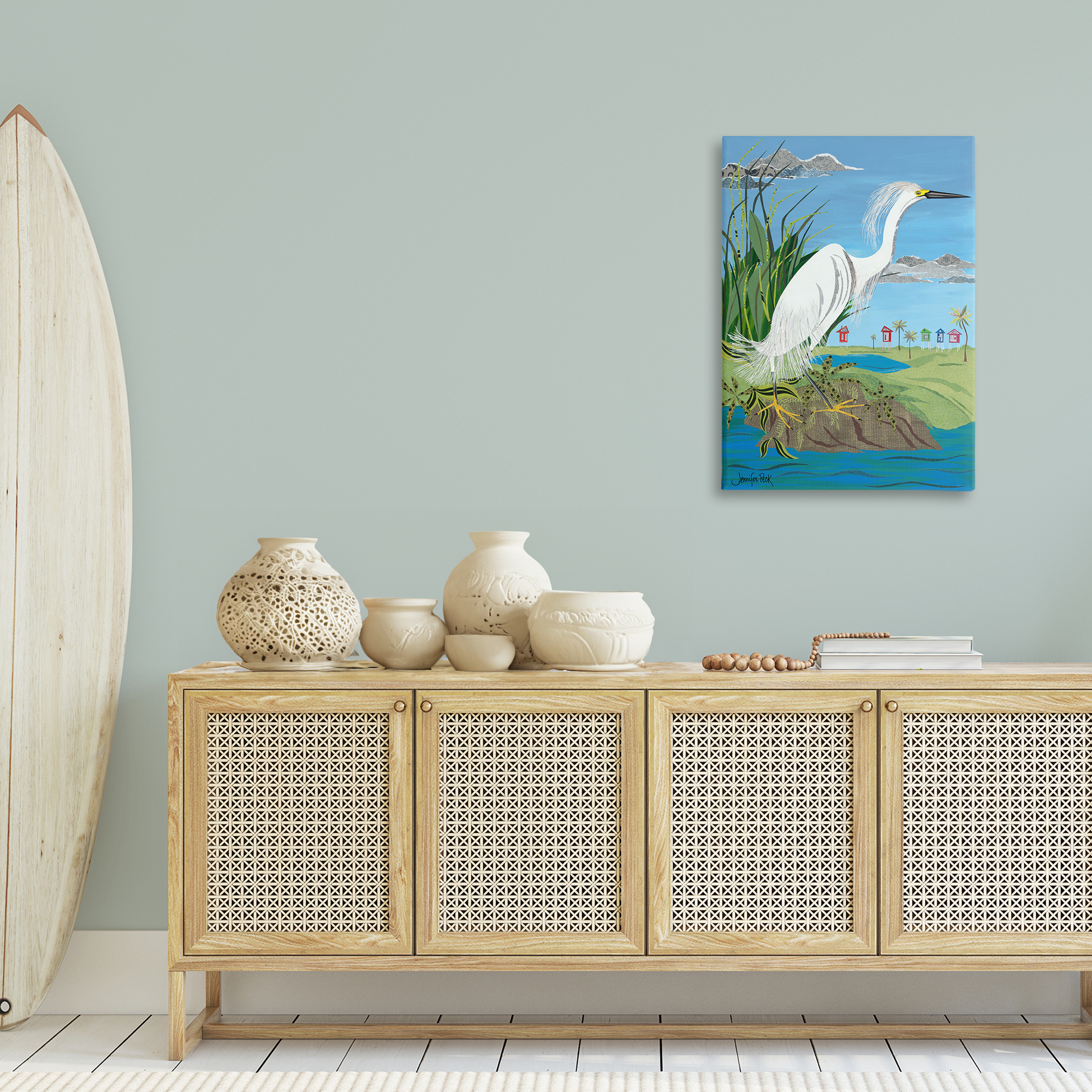 Stupell Industries Egret Perched on Shore Animals & Insects Painting Gallery Wrapped Canvas Art Print Wall Art, 24 x 36