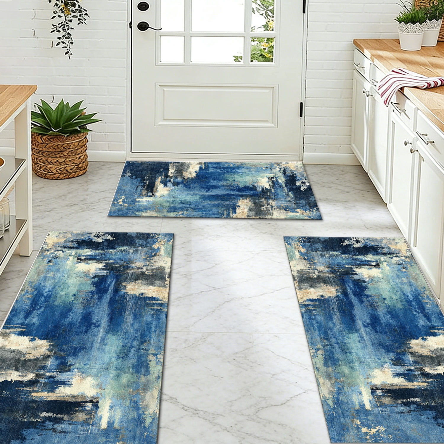 3-Piece Farmhouse Kitchen Rug Set with Anti-Slip Striped Design