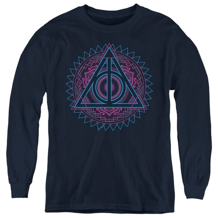 Harry Potter Deathly Hallows Tech Youth Long Sleeve T Shirt, Navy, Large