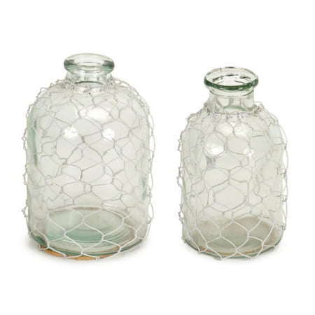 UPC 257554373849 product image for Set of 2 Clear Glass with Wire Netting Decorative Bottle Vases 7