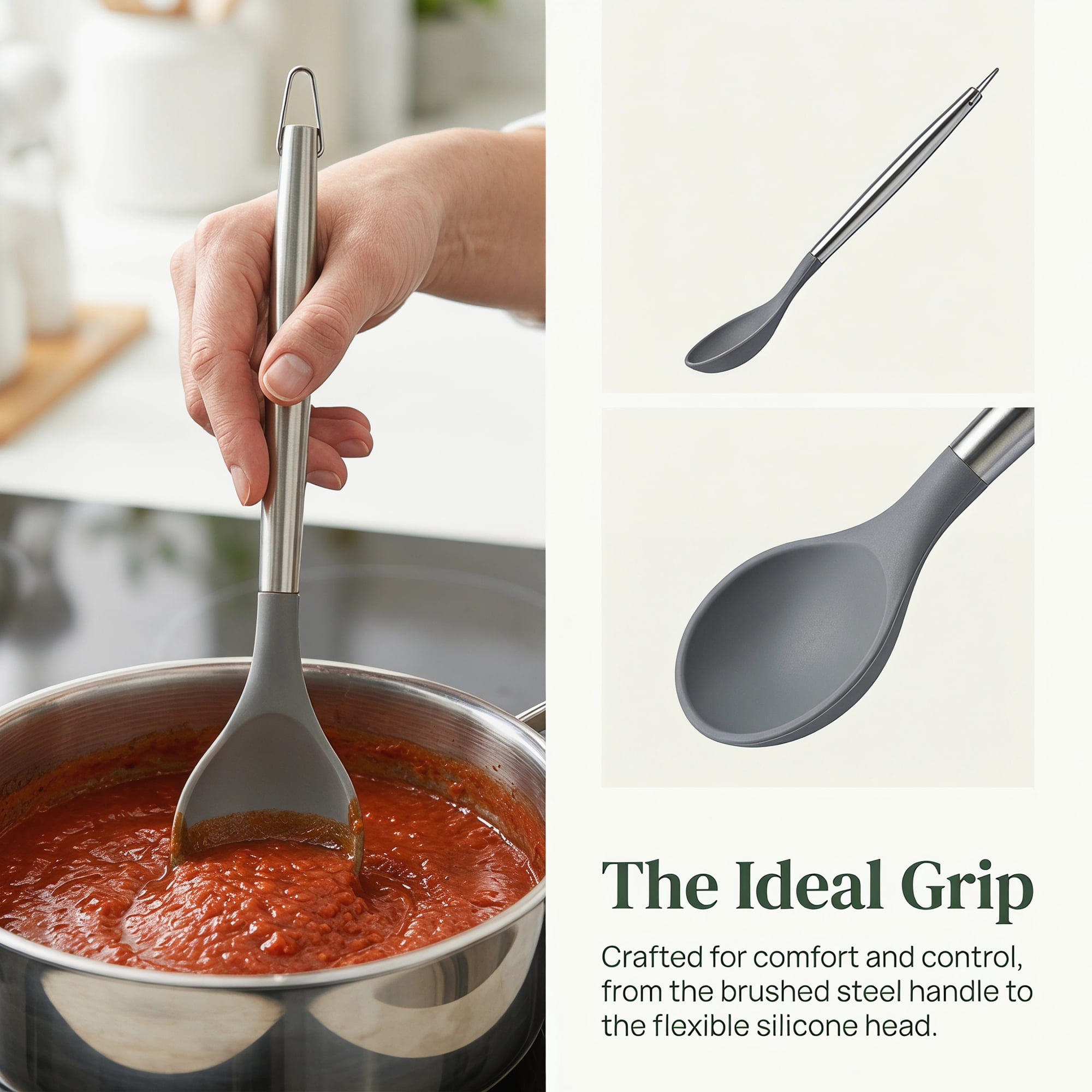 Unique Bargains Durable Non Stick Cookware Heat Resistant Silicone Spoon 13.6" x 2.8"