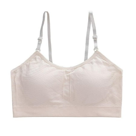 

Women Girls Sports Traning Bra Underwear Spaghetti Strap Wirefree Padded Bralette Solid Color Student Puberty Camisole