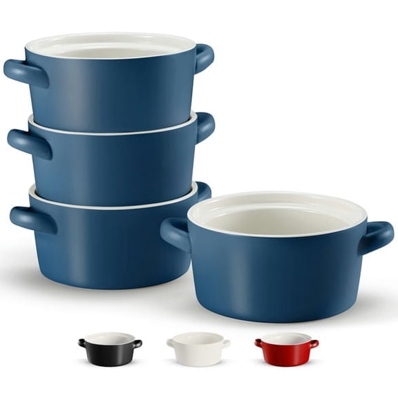 Kook Soup Crocks, Ceramic Stackable Bowls, Set of 4, Navy