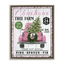 Stupell Industries Pink Christmas Tree Farm Holiday Painting Brown Floater Framed Canvas Art Prints Wall Art, 17 x 21