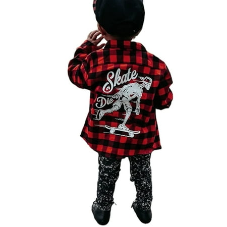 

Baby Boy Girl Casual Long Sleeve Plaid Shirt Letter Print Autumn Outfits
