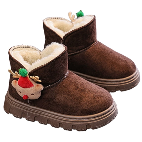 CAIVO Festive Reindeer Boots Girls Cozy Fuzzy Winter Lightweight Solid Color Footwear With Non- Sole Kids Outdoor Play Cute Child Shoes