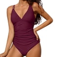 thumbnail image 2 of GYUJNB Womens One Piece Swimsuits Ruched Bathing Suits Strappy V Neck Monokini,S, 2 of 7