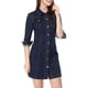 thumbnail image 5 of Vestido de mezclilla para mujer INSPIRE CHIC, con mangas 3/4, botones, mini vestido de camisa de mezclilla, talla 3XL, color azul, 5 of 8