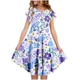 thumbnail image 2 of Pounoo New Girls Dresses 10-12 Fashion Print Short Sleeve Casual Dresses Round Neck Knee Length Dress With Pocket Quick Drying Dresses For Kids Girls, 2 of 5