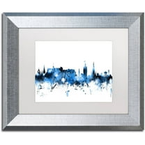 Trademark Fine Art "Edinburgh Skyline White" Canvas Art by Michael Tompsett, White Matte, Silver Frame