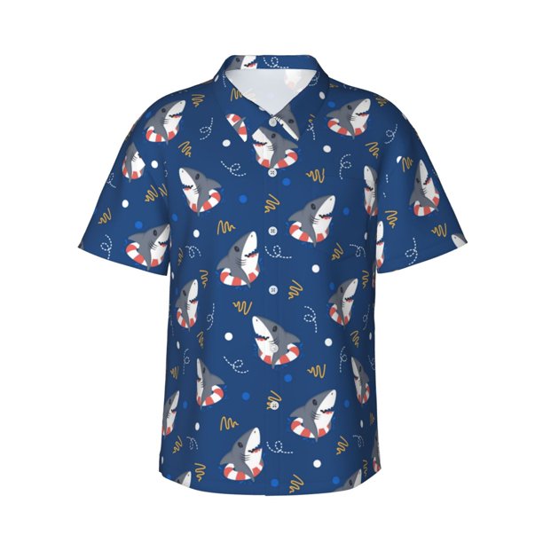 Fotbe Cute Shark Camisa Hawaiana para Hombre Unisex – Camisa Casual de Verano con Botones de Manga Corta de Algodón y Lino,Large