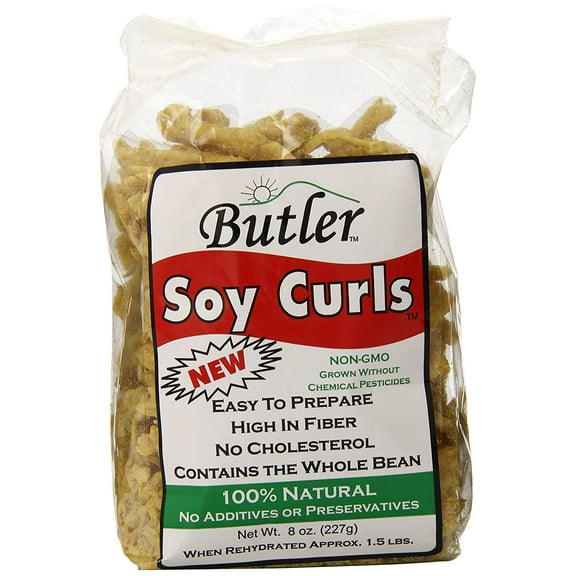 BUTLER FOODS Soy Curls, 8 oz – All-Natural, Non-GMO, Vegan Meat Alternative – Plant-Based Protein for Cooking, Stir-Fries, Soups, and More