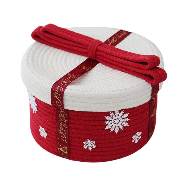 Cesta de regalo navideña, cesta debajo del estante, cesta de almacenamiento para festivales, cesta tejida decorativa Rojo 22x12cm