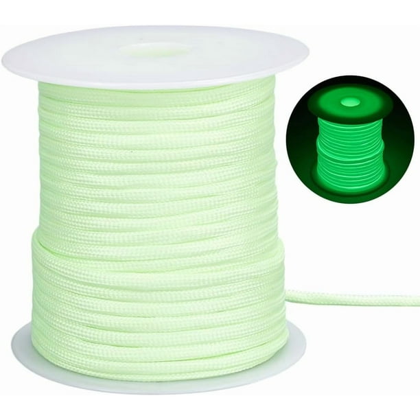 Kit de cuerda de paracaídas de 31 m que brilla en la oscuridad, 4 mm, poliéster verde, multifunción, luminosa, para supervivencia, escalada, con carrete.