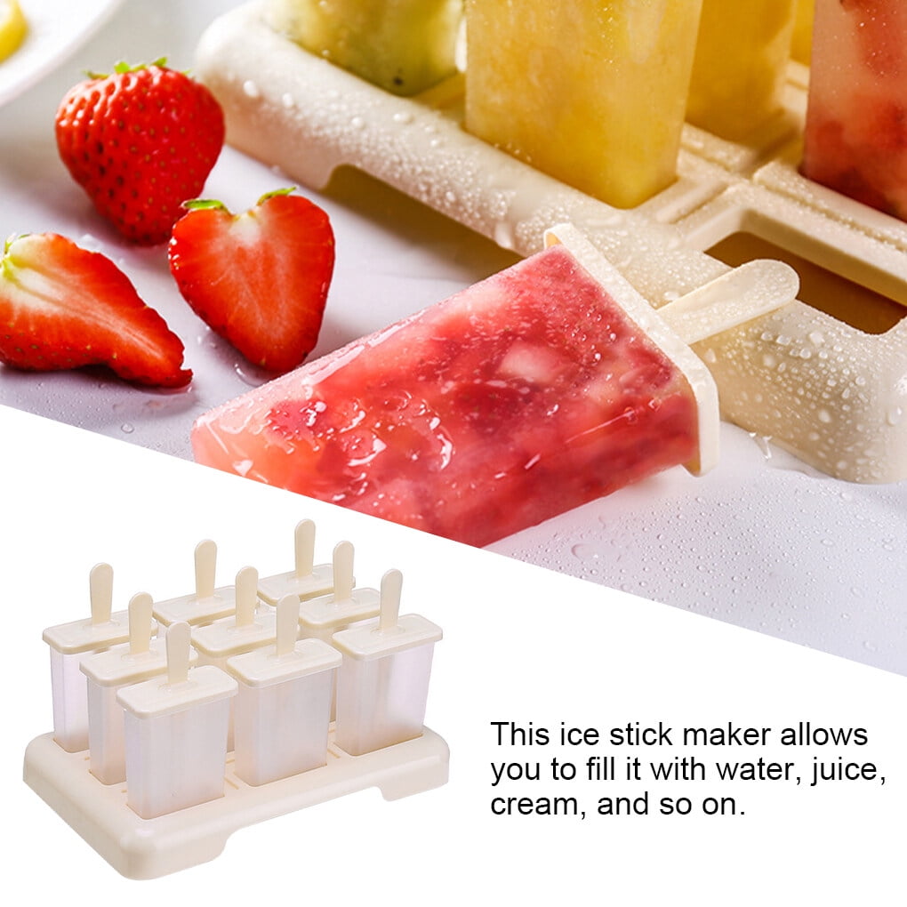 Ice Cream Mold DIY Ice Stick Maker PP Plastic Mould Kitchen Tool 9 Grids Beige without Wooden Sticks