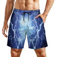thumbnail image 2 of Sunyuer Men's Swim Trunks with Compression Liner 2-in-1 Drawstring Swimming Shorts Quick Dry Beach Board Shorts with Pockets, Flash Lightning Thunderstorm, L, 2 of 8