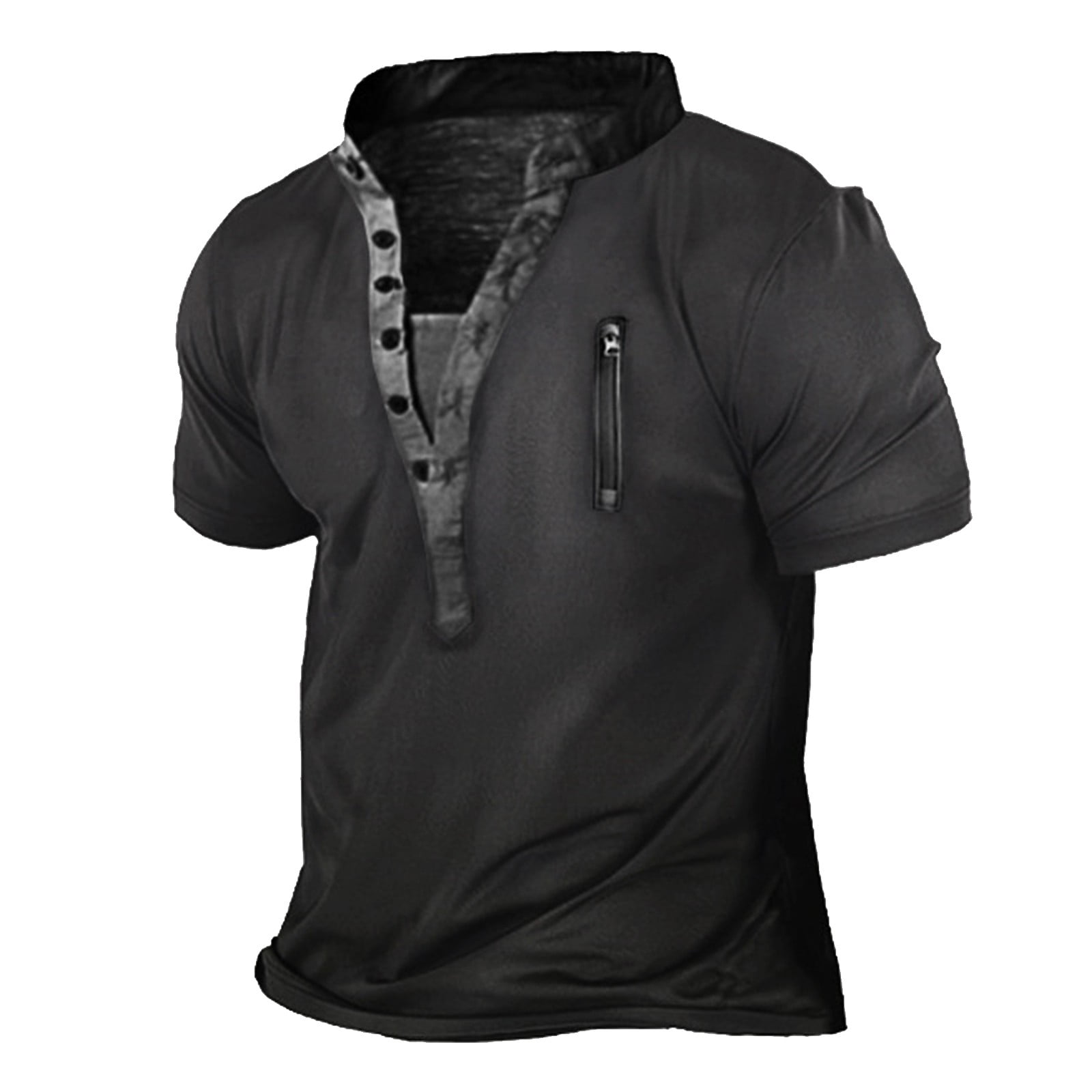 KSCYKKKD Men's Zipper Henley Shirts Short Sleeve Summer Casual Outdoor