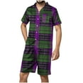 thumbnail image 2 of YHAJDS Mens Summer Short Sleeves Pajamas Set,Short Pant for Home Wear,Men Casual Turndown Button Checkered Print Short Sleeve Blouse And Elastic Waist Pants Set, 2 of 5