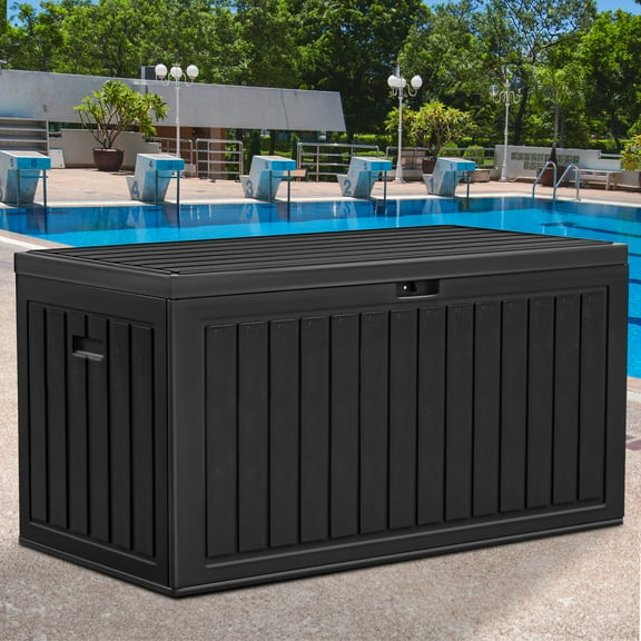 Dextrus 90 Gallon Outdoor Deck Box, Double-Wall Resin Storage Boxes, for Patio Furniture, Garden Tools, Lockable & Waterproof,Black