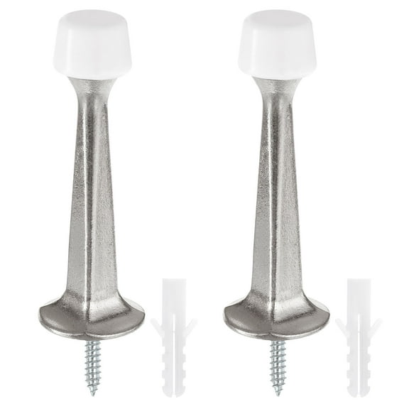 Door Stoppers, 2Pcs - Zinc Alloy Solid Rigid Door Stop with Screws, Door Stopper with Soft Rubber Tip (Nickel)