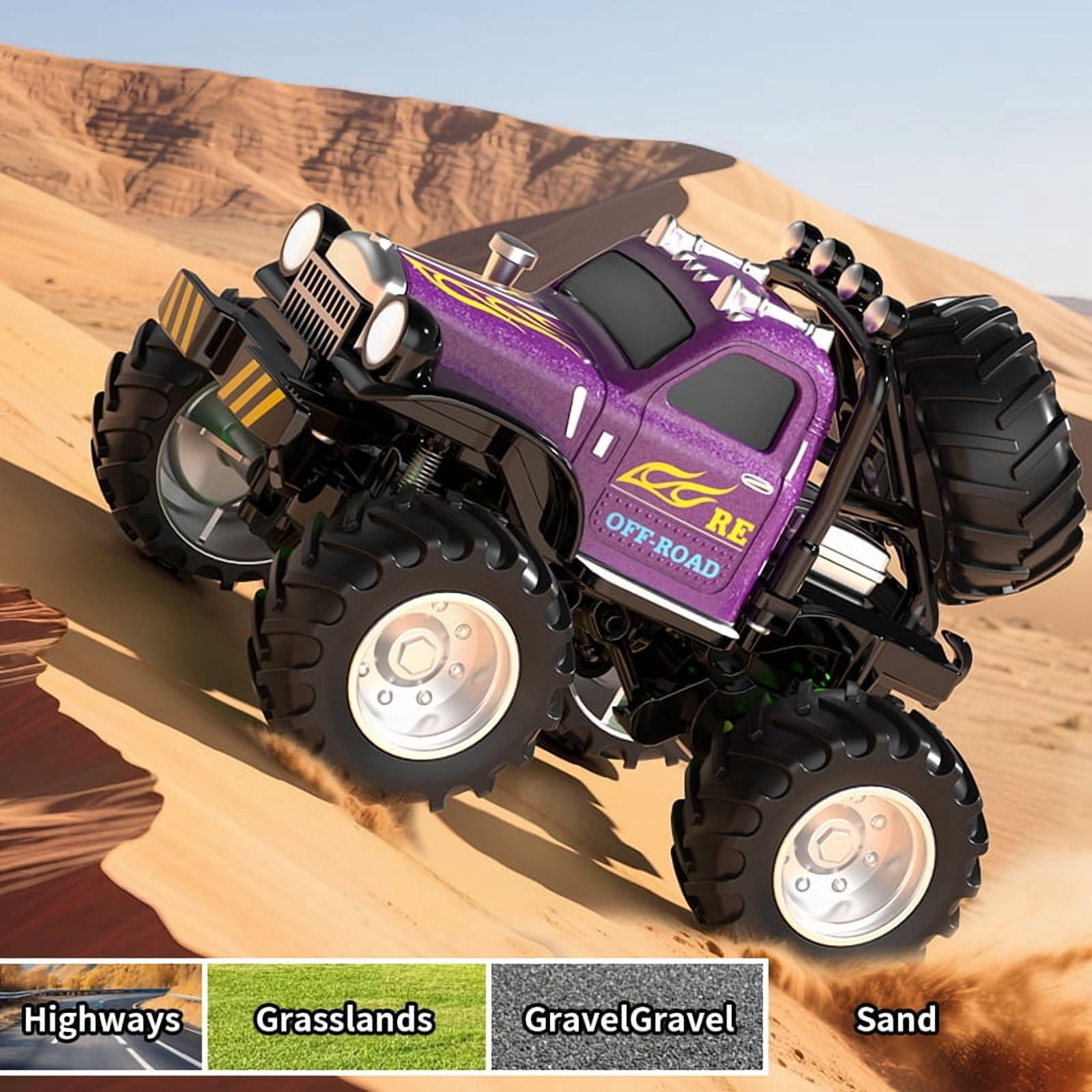 Mini RC Truck, 1/64 Scale Mini Remote Control Car 2.4Ghz & APP Remote Control, Rechargeable Alloy Shell Mini RC Cars with Lights, Speed/Steering Adjustable